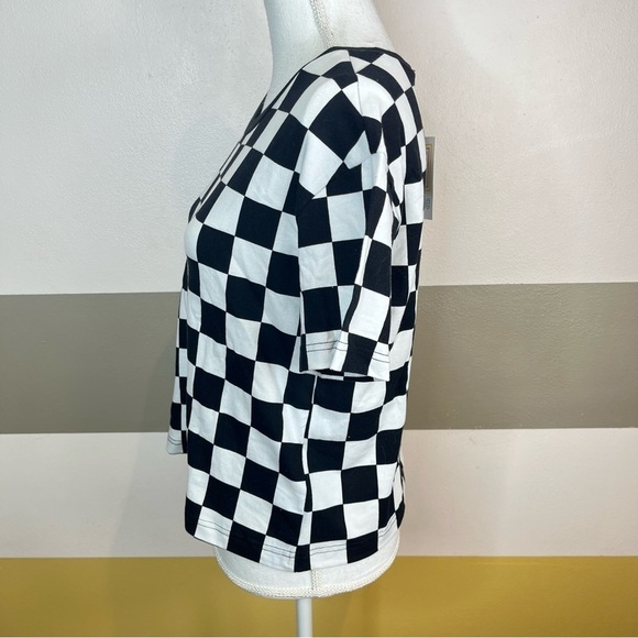 2/$25 NWT LulaRoe Black White Checkered Print Racing NASCAR Grunge Emo Crop Top - Picture 5 of 10